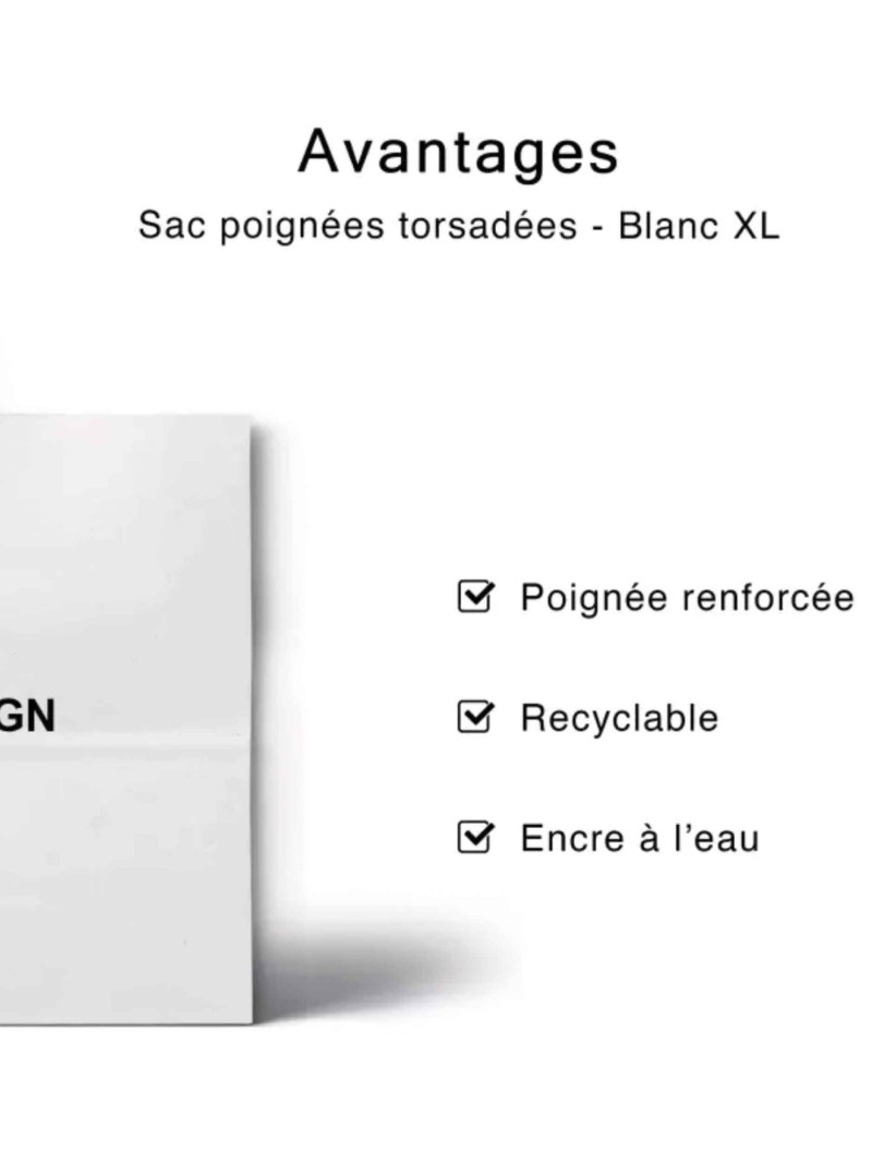 Bolsas de asas negras retorcidas - Blanco XL (50x18x39cm)