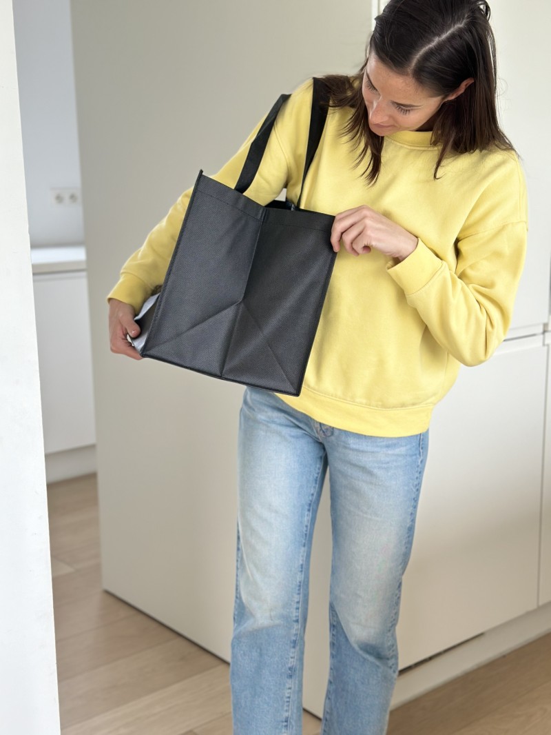 Bolsa de tela negra personalizada, barata y ecológica