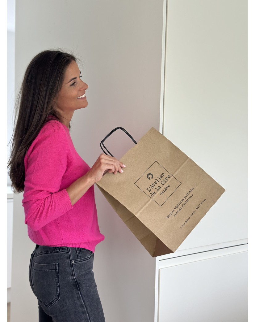 Kraft Bag M Square Black Handles – Your Logo, Front And Center