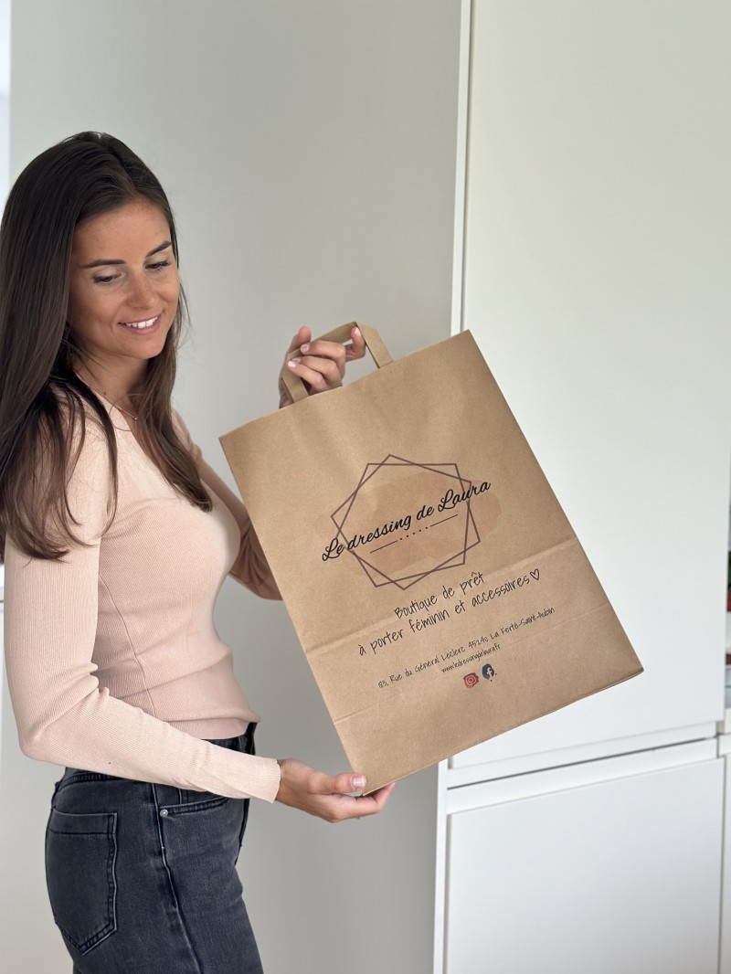 Sac Kraft L Poignées Plates – Grand Format, Visibilité Assurée