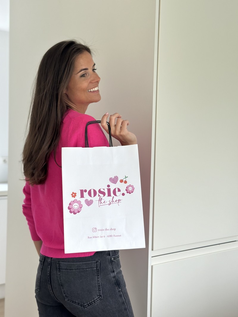 Sac kraft Blanc M – Avec Poignées Noires Et Logo Bien En Vue