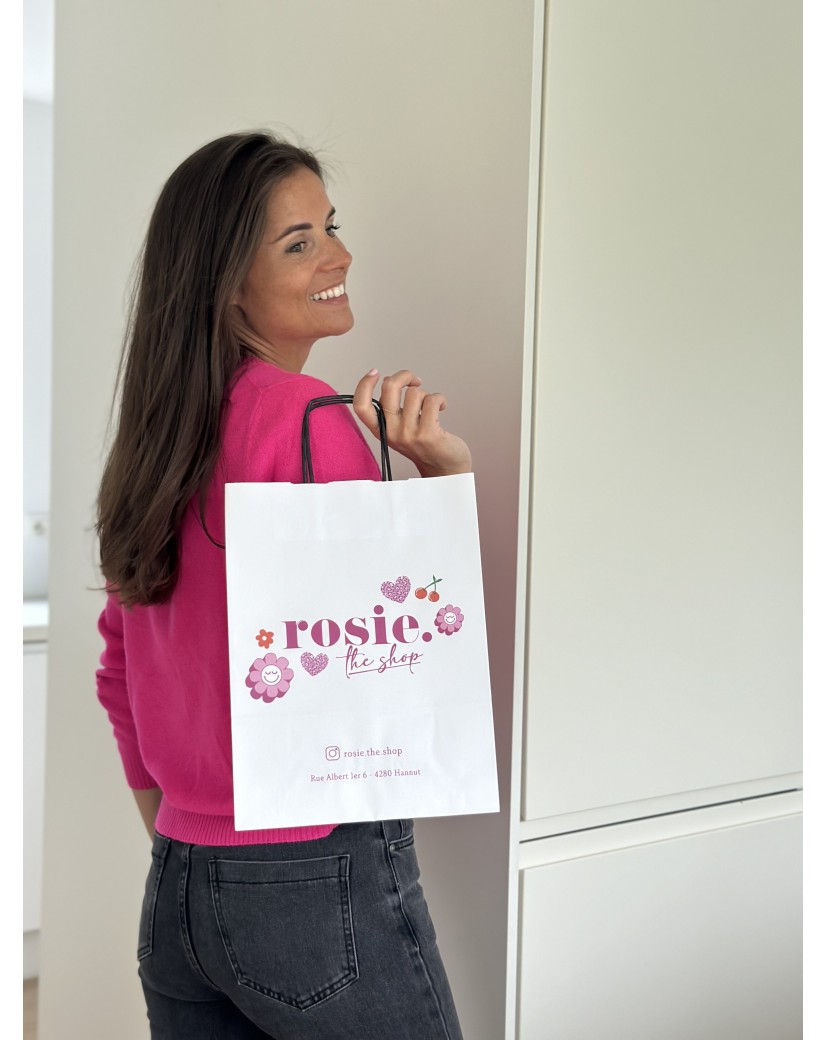 Sac kraft Blanc M – Avec Poignées Noires Et Logo Bien En Vue