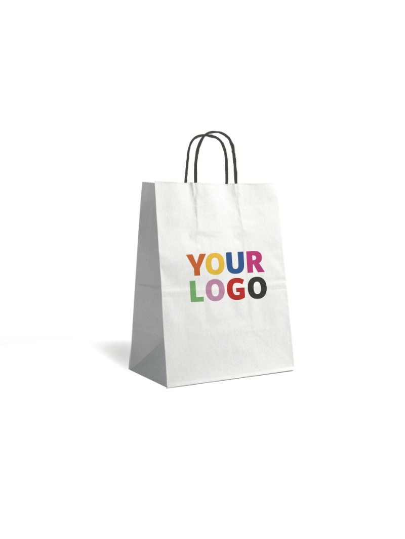 Sac kraft Blanc M – Avec Poignées Noires Et Logo Bien En Vue