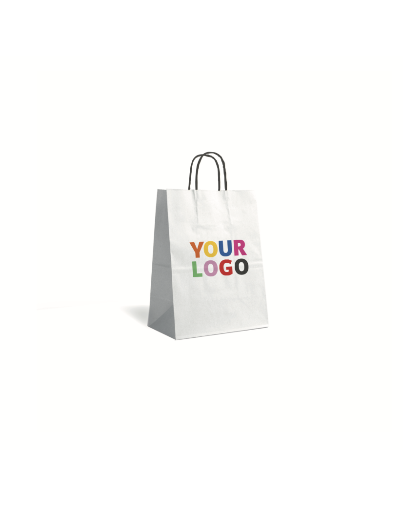 White Kraft Bag M – Black Handles & The Spotlight On Your Logo