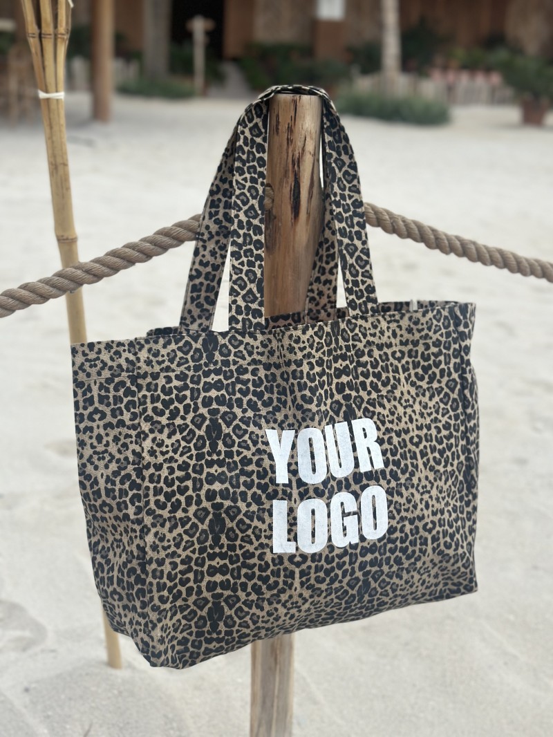 SAC COTON "NANCY" - LÉOPARD DARK 🖤 (43x15x36 cm)