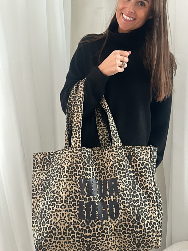 SAC COTON "NANCY" - LÉOPARD DARK 🖤 (43x15x36 cm)