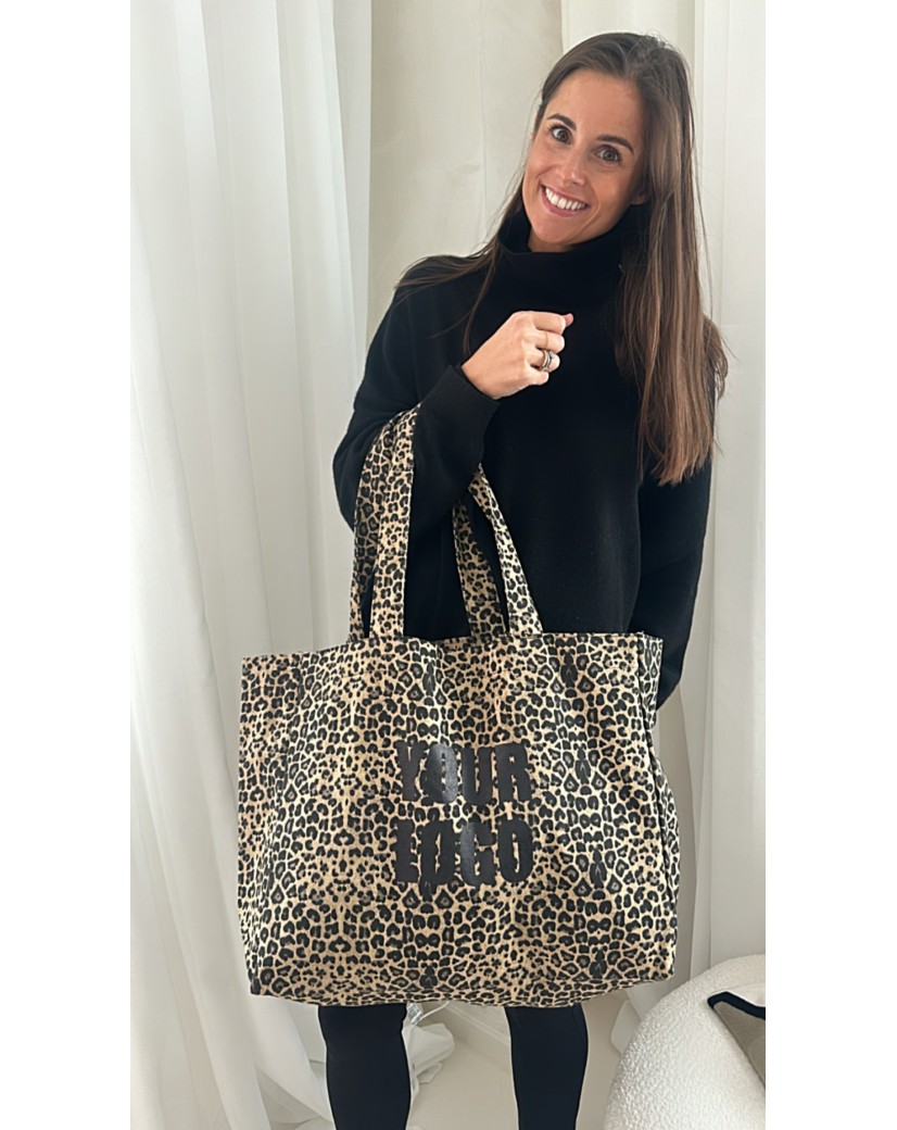 SAC COTON "NANCY" - LÉOPARD DARK 🖤 (43x15x36 cm)