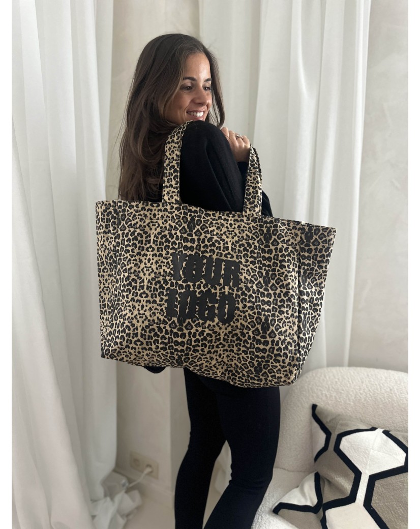 SAC COTON "NANCY" - LÉOPARD DARK 🖤 (43x15x36 cm)