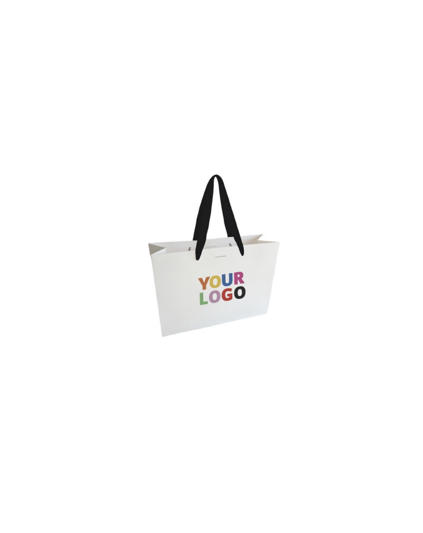 Luxe papieren tas - Handvat Zwart Lint - Wit S