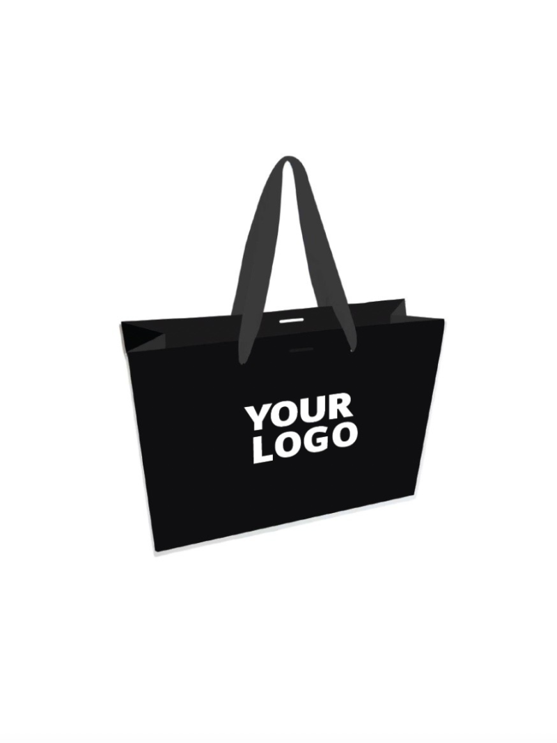 Luxe zwarte papieren tas - Handvat Zwart Lint - M (35x12x25 cm)