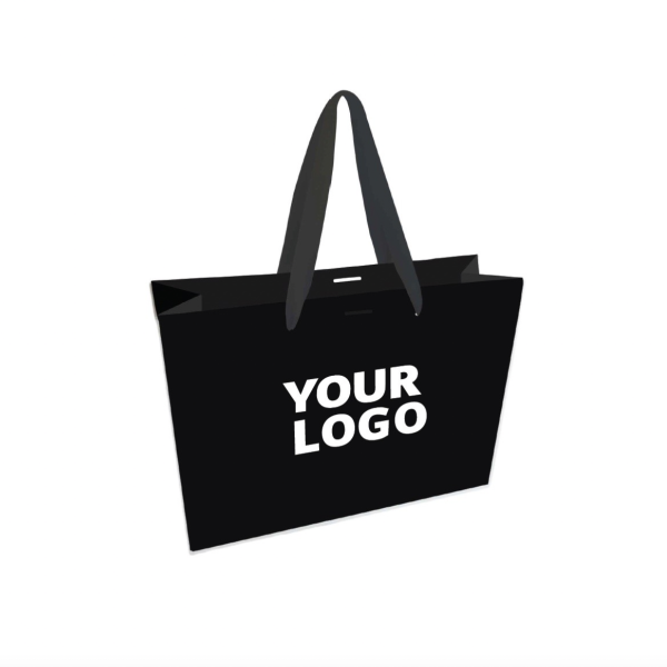 Luxe zwarte papieren tas - Handvat Zwart Lint - L (45x14x35 cm)