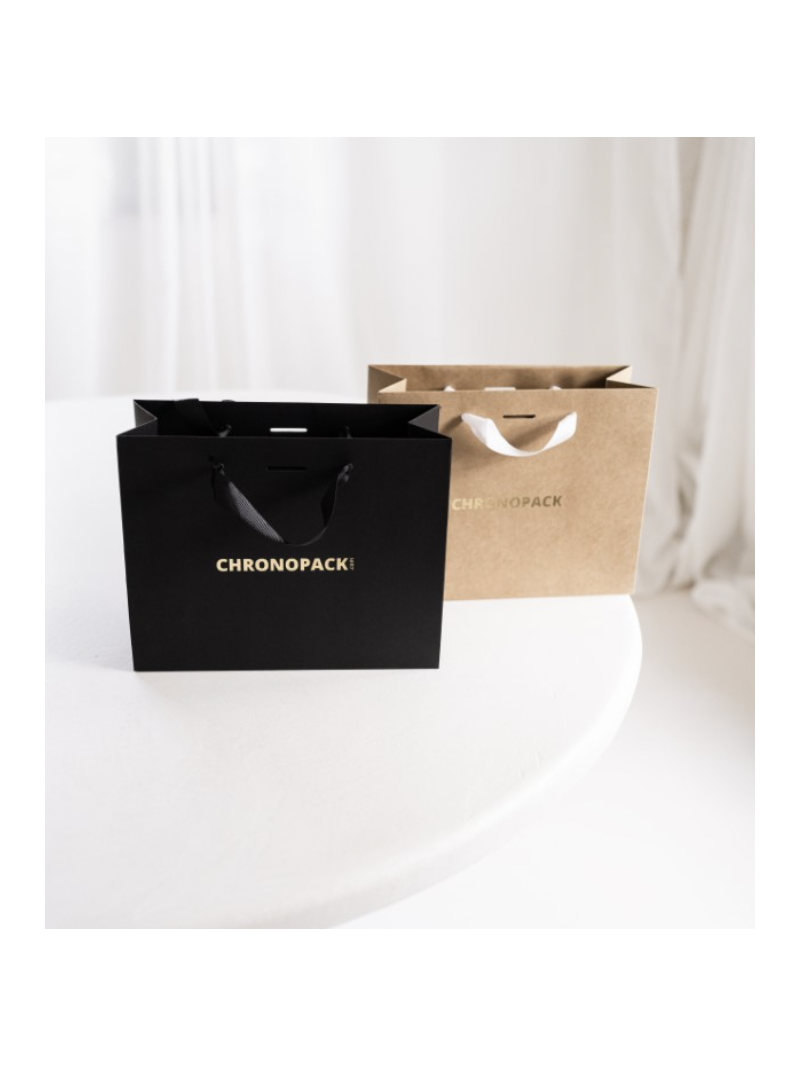 Luxe zwarte papieren tas - Handvat Zwart Lint - M (35x12x25 cm)