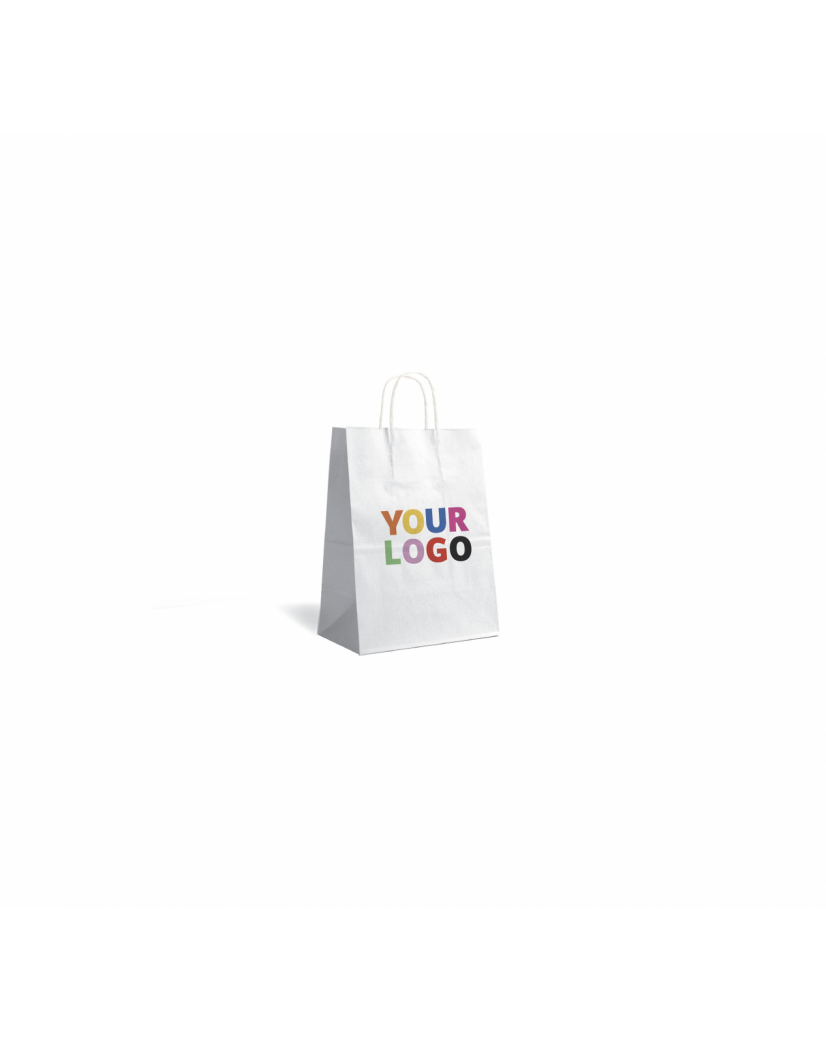 Sac Kraft Blanc Poignées Torsadées S (18x8x22,5cm)