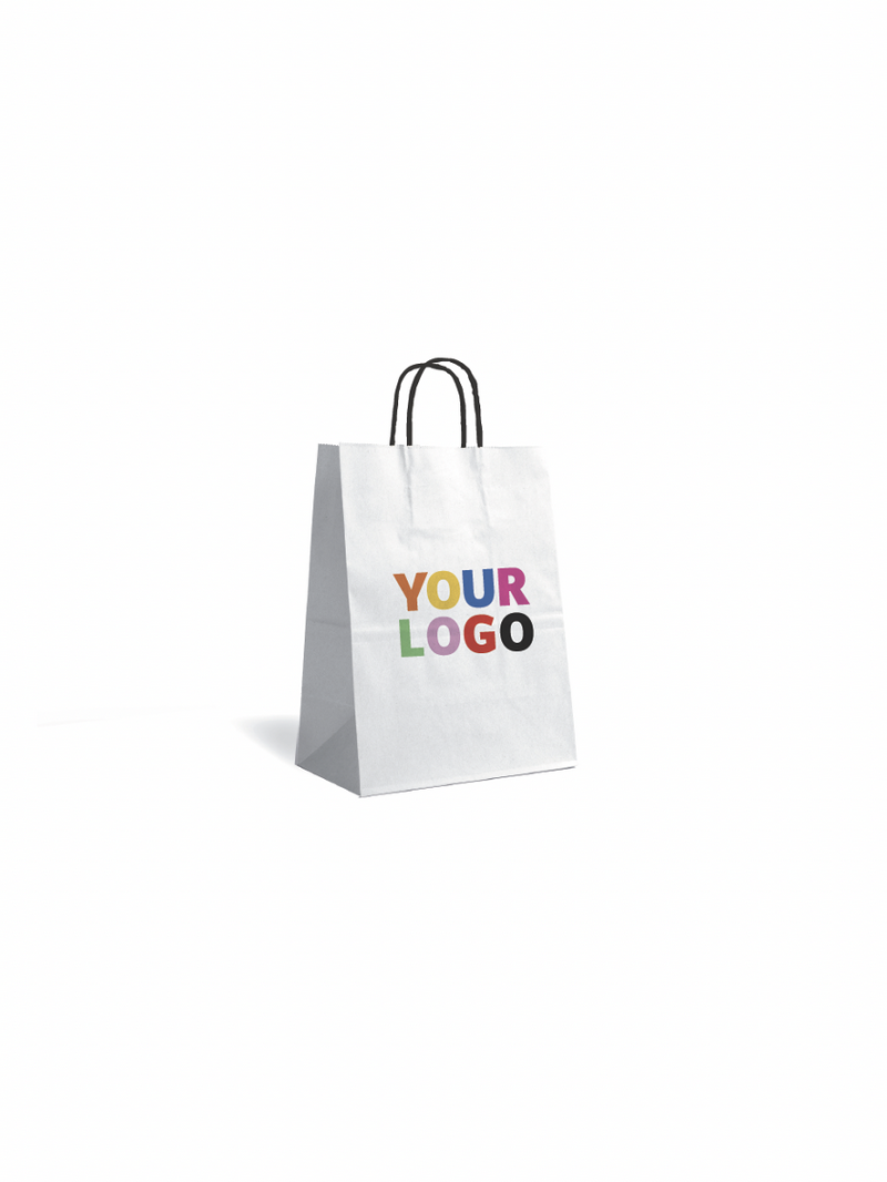TAS MET ZWART GEDRAAID HANDVAT - WIT S (18x8x22,5cm)