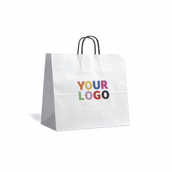 TAS MET ZWART GEDRAAID HANDVAT - WIT M VIERKANT (30,5x17x34cm)