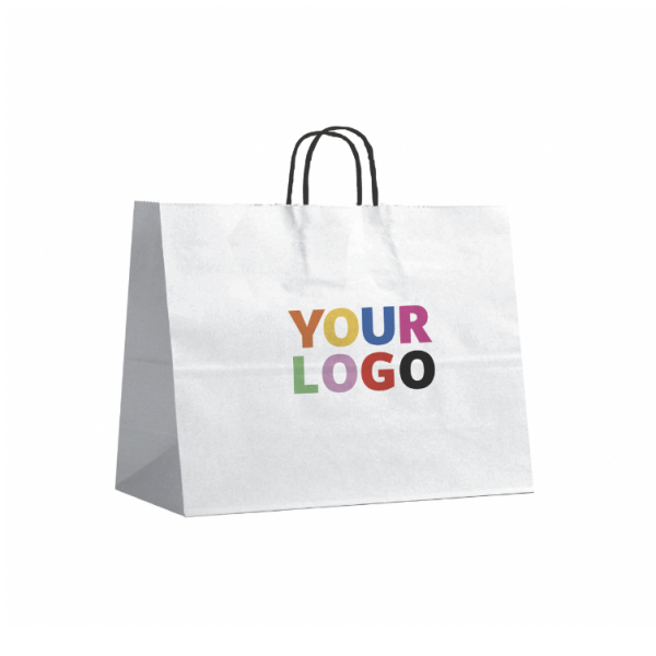 TAS MET ZWART GEDRAAID HANDVAT - WIT XL (50x18x39cm)
