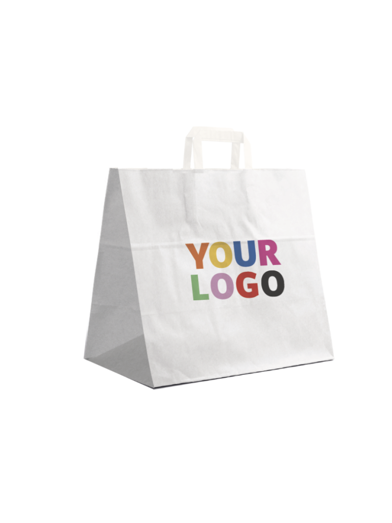 Flat handle bags - White SNACK TAKEAWAY