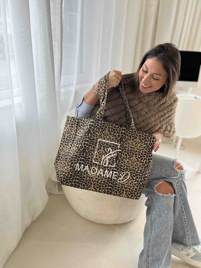 SAC COTON "NANCY" - LÉOPARD DARK 🖤 (43x15x36 cm)