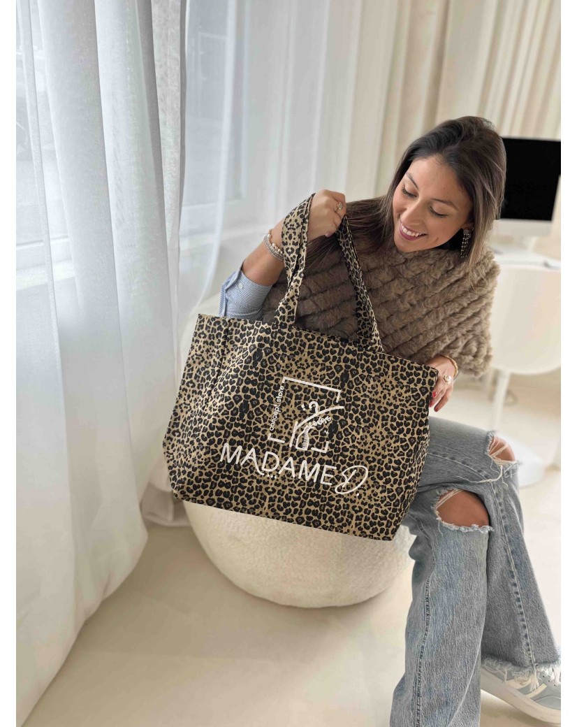 SAC COTON "NANCY" - LÉOPARD DARK 🖤 (43x15x36 cm)