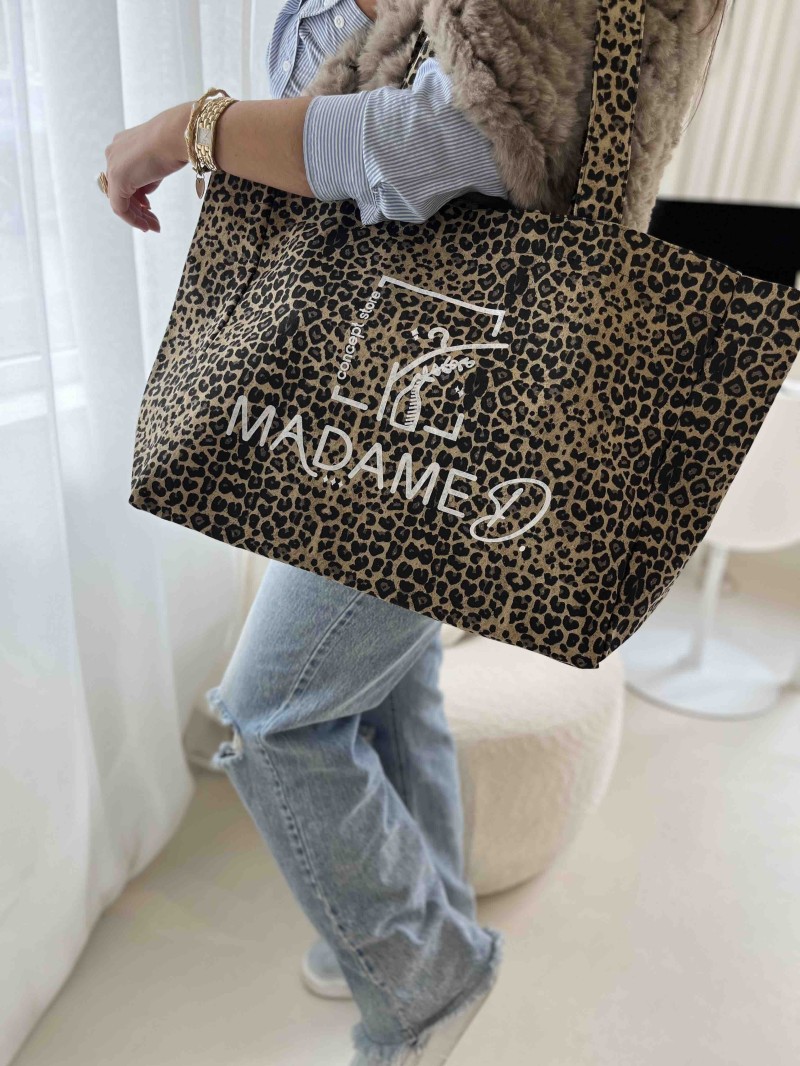 SAC COTON "NANCY" - LÉOPARD DARK 🖤 (43x15x36 cm)