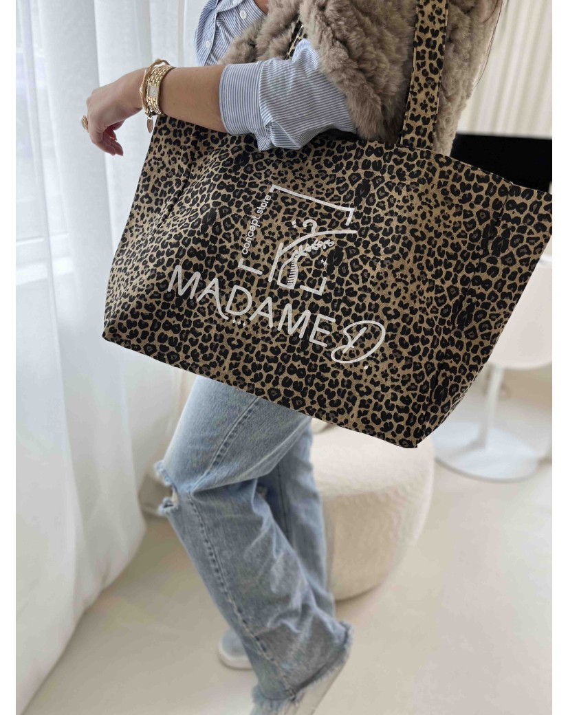 SAC COTON "NANCY" - LÉOPARD DARK 🖤 (43x15x36 cm)