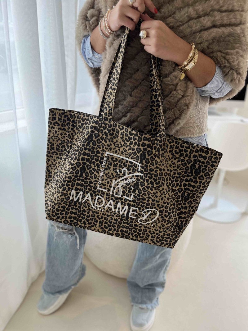 SAC COTON "NANCY" - LÉOPARD DARK 🖤 (43x15x36 cm)