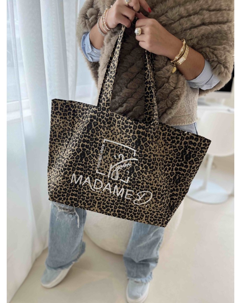 SAC COTON "NANCY" - LÉOPARD DARK 🖤 (43x15x36 cm)